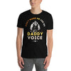 Don't Make Me Use My Daddy Voice / Dom Dilf Funny Gay Shirt on model, black t-shirt with graphic design.