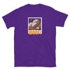 Gay Daddy Bear Illustration - Gay pride shirt - Purple tee with bear graphic and "Woof!" text.