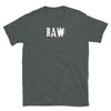 Dark gray funny gay shirt with distressed "RAW" graphic design.