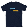 Funny Gay Grindr Conversations - Mexican Food T-Shirt in navy blue with humorous text messages.