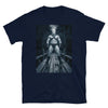 Funny Gay Halloween Tee - Gay Horror Tshirt - Daddy in Heels on navy shirt.