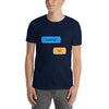 Funny Gay Hookup Cruising Shirt for Men Looking? Yep. Grindr dialogues, navy blue tee.