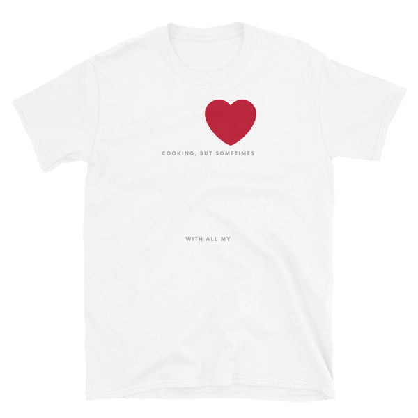 Funny Gay Shirt with cooking theme and heart graphic, perfect gift for gay friends.