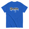 Funny Gay T-Shirt - Brotein in blue with dripping text design, ideal gay pride apparel.