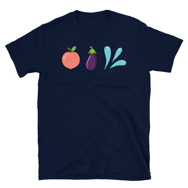 Funny Gay T-Shirt, Peach, Eggplant, Squirt Emoji Shirt for LGBTQ pride apparel.