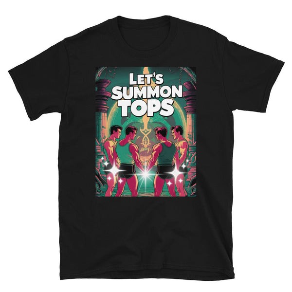 Funny Gay Tops & Bottom T-Shirt featuring colorful graphic design with men summoning tops