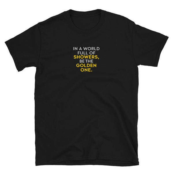 Funny Golden Shower Shirt Tee - LGBTQ Gay Watersports design on a black tee.