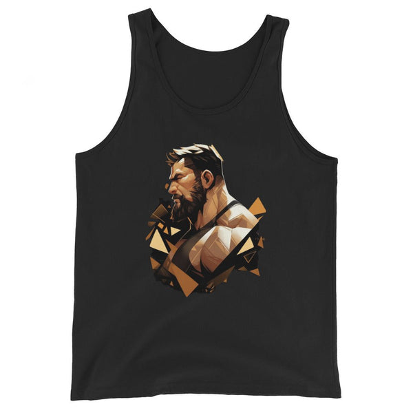 Gay Abstract Art Bearded Hunks - David Tank Top featuring geometric bear graphic on black fabric.