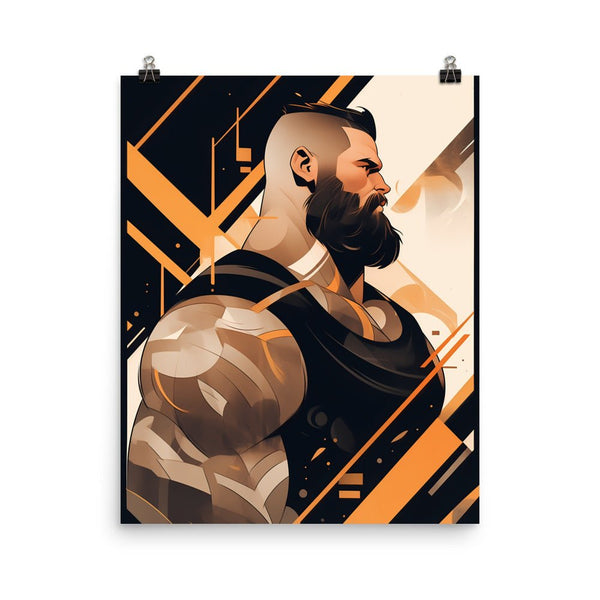 Gay Art: ADAM, Gay Print, Gay Muscle Bear Art featuring muscular bearded man in profile.