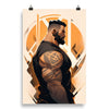 Gay Art, Gay Print, Gay Muscle Bear Art, powerful bearded man with tattoos in profile.