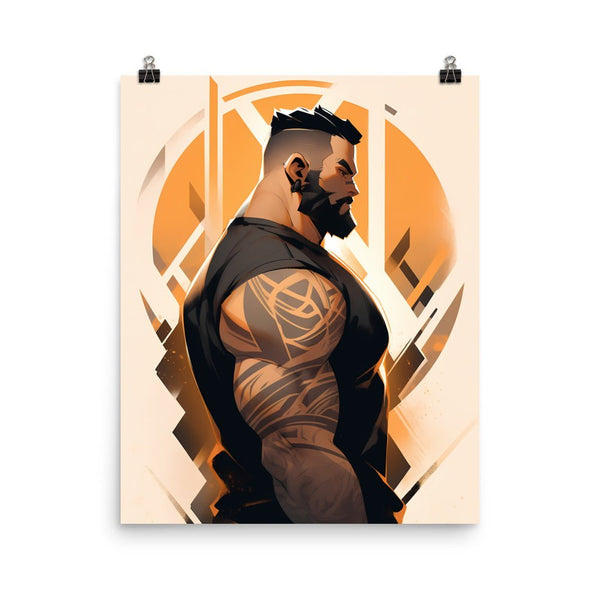 Gay Art, Gay Print, Gay Muscle Bear Art featuring a bearded man in black shirt.