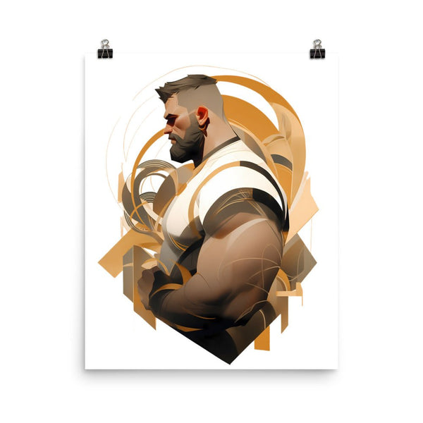 Gay Art: JAMES, Gay Print featuring a muscular bearded man in abstract design.