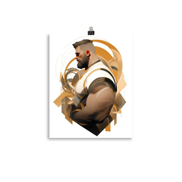 Stylized gay art featuring a muscular bearded man, modern design, vibrant colors.