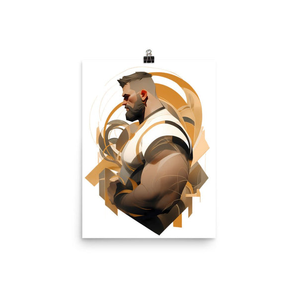 Gay Art: JAMES, Gay Print of a muscular bearded man in abstract design.