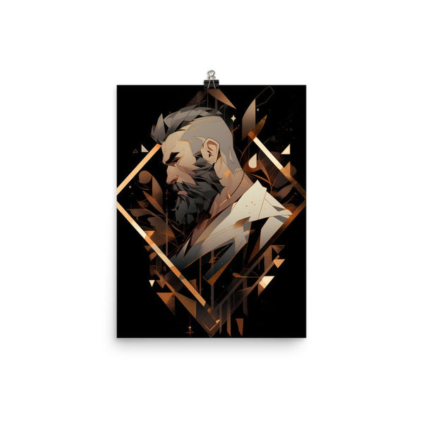 Gay Art: PAUL, Gay Print, Gay Muscle Bear Art, geometric bear portrait on black background.