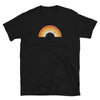 Black t-shirt featuring a colorful retro rainbow design, perfect gay pride apparel.