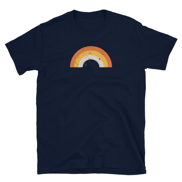 Gay Bear Community Tshirt for Gay Pride ShirtGay Bear Tee Rainbow with rainbow graphic on navy fabric.