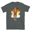 Muscle bear man graphic on gay pride shirt, featuring bear pride colors and funny design.