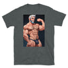Gay Bear Jock T-Shirt Bear Pride Outfit Daddy Bear Muscle Bear Gift for Bear graphic on dark grey shirt.