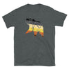 Gay Bear Men Shirt - Cute Gay Bear Paw Pride Flag Colors for Gay Bear Cubs 15 on dark grey fabric.