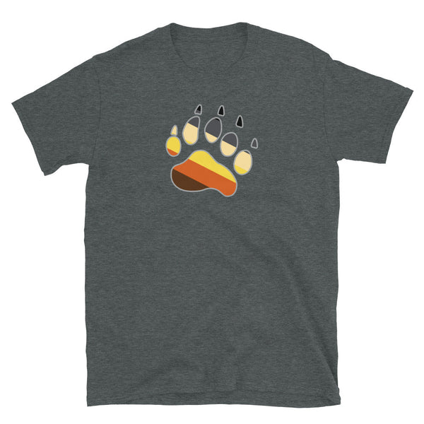Gay Bear Men Shirt - Cute Gay Bear Paw Pride Flag Colors for Gay Bear Cubs 16, dark grey shirt with colorful bear paw print.