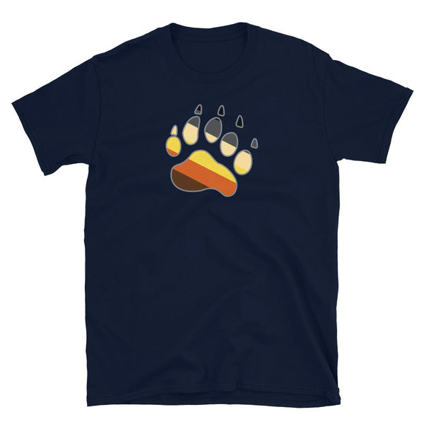 Gay Bear Men Shirt - Cute Gay Bear Paw Pride Flag Colors for Gay Bear Cubs 16, navy shirt with paw print design.