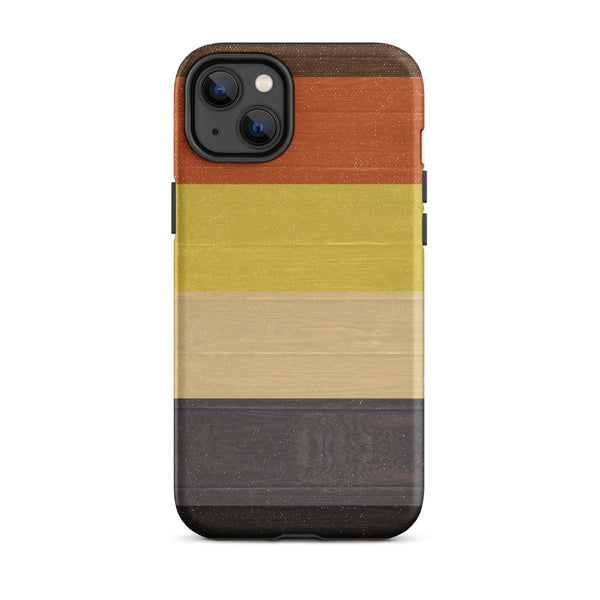 Gay Bear Pride Flag Wooden Texture Print iPhone® Clear Case with multicolored stripes.