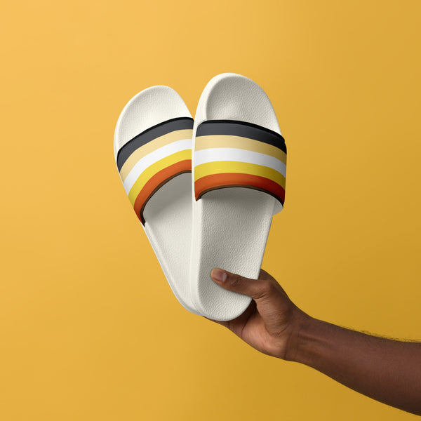 Gay Bear Pride Slippers - Gift for Gay Bear Friend - Gay LGBTQ Gift - Bear Pride with colorful stripes.