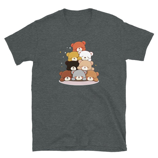 Gay Bear Shirt featuring playful cartoon bears design on a dark grey t-shirt.