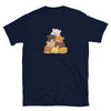 Gay Bear Shirt featuring a colorful stack of cartoon bears on a navy t-shirt.
