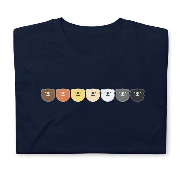 Gay Bear T-Shirt - Cute Cub Colors featuring colorful bear faces on navy shirt.