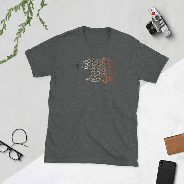 Gay Bear T-shirt | Gay Bear Pride - Geometric Bear design on heather grey cotton shirt.