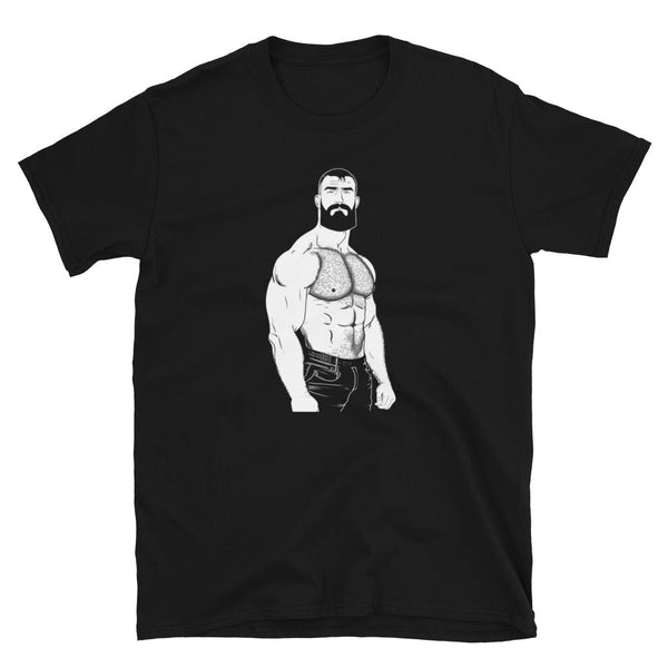 Gay Bear T-Shirt featuring muscular graphic bear design on a black background.