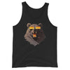 Gay Bear Tank Top, Bear Pride Flag featuring bear graphic with sunglasses on black fabric.