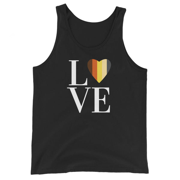 Gay Bear Tank Top - Bear Pride Outfit with colorful heart design on black background.