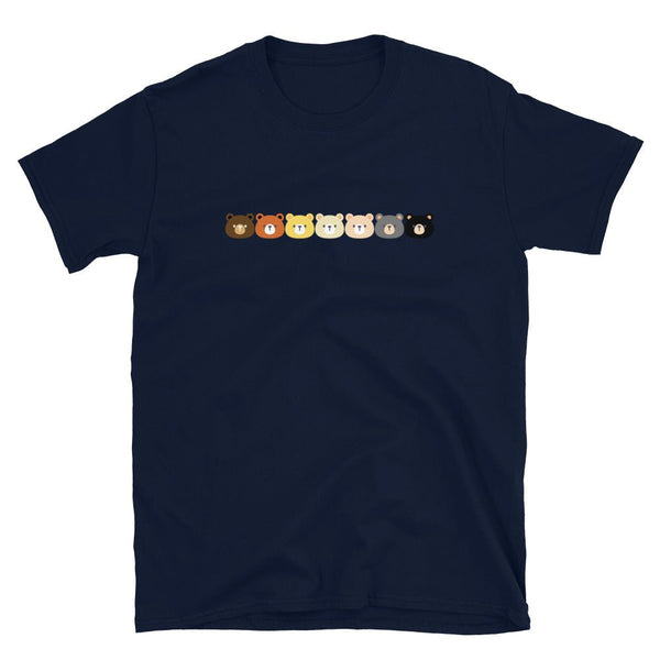 Gay Bears Icons T-Shirt with colorful bear faces, LGBTQ pride apparel for bear lovers.