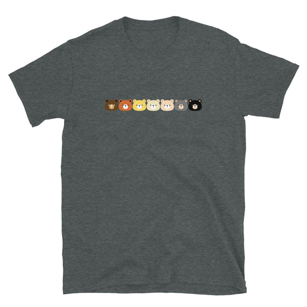 Gay Bears Icons T-Shirt | Muscle Bear Pride | Tee Bear Flag | Gift for Bear Friend featuring cute bear faces on dark fabric.