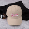 Gay Dad cap Gay Daddy hat in beige with embroidered Daddy text, perfect for gay pride apparel.