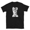 Gay Daddy Bear shirt featuring muscular man in chair, black cotton tee, pride apparel.