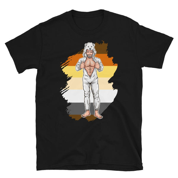 Gay Daddy Bear Shirt - Polar Bear Onesie with bear design on black tee.