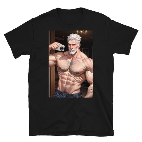 Gay Daddy Jock T-Shirt Bara Pride Outfit Daddy Bear Muscle Bear Gif with muscular man in photo.