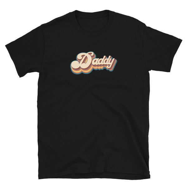 Gay Daddy shirt featuring retro lettering design on a black t-shirt.