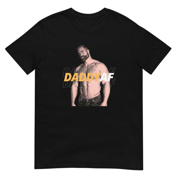 Gay Daddy T-Shirt with bold graphic design and model, black cotton tee.