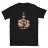 Gay Dom Leather Daddy TShirt featuring a muscular man in leather gear on a black shirt.