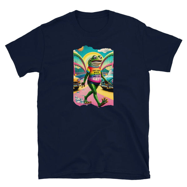 Gay Frog Shirt I Don't Know Where I'm Going But I'm Gay Shirt Funny LGBTQ on navy t-shirt.