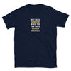 Navy blue shirt with text about golden showers, funny gay shirt for LGBTQ pride.