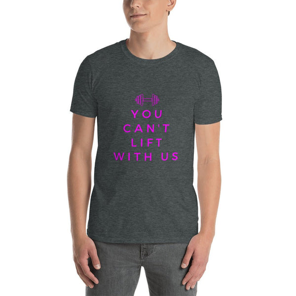 Dark gray shirt featuring funny gym quote, LGBTQ+ apparel for gay pride.