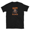 Gay Halloween Lumberjack Unisex T-Shirt featuring a muscular man and Halloween text.
