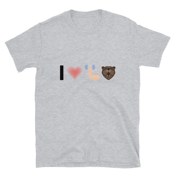 Sport grey gay shirt with bear graphics, fun pride apparel for LGBTQ community.