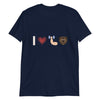 Navy blue tee featuring 'I Love Muscle Bears' gay graphic design.